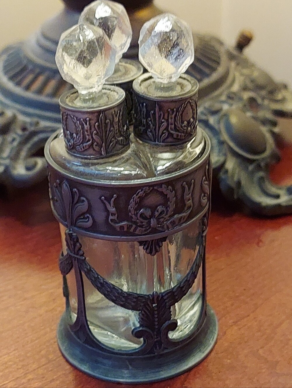 Early 1900s Perfume Cellar 3 Bottles Sterling Silver Cabaret d'Aromes PERFECT!